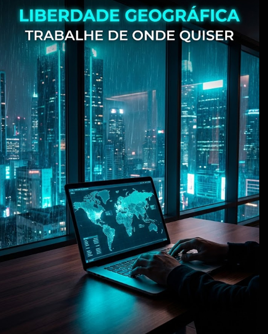 Notebook com vista para metrópole à noite