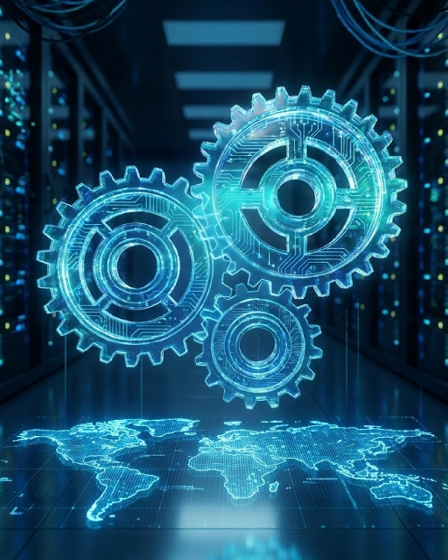 Engrenagens tecnológicas sobre o mapa mundi